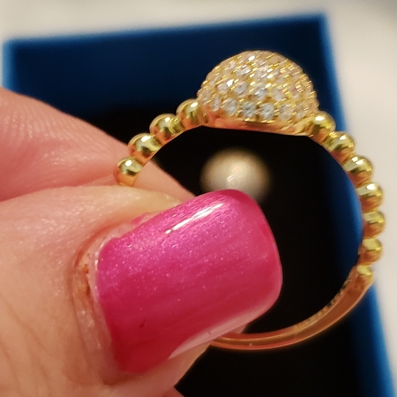 Sz 9, White Cubic Zirconia 18K YG Over 925 Silver Ring & Earrings Set, NWT - Picture 5 of 10